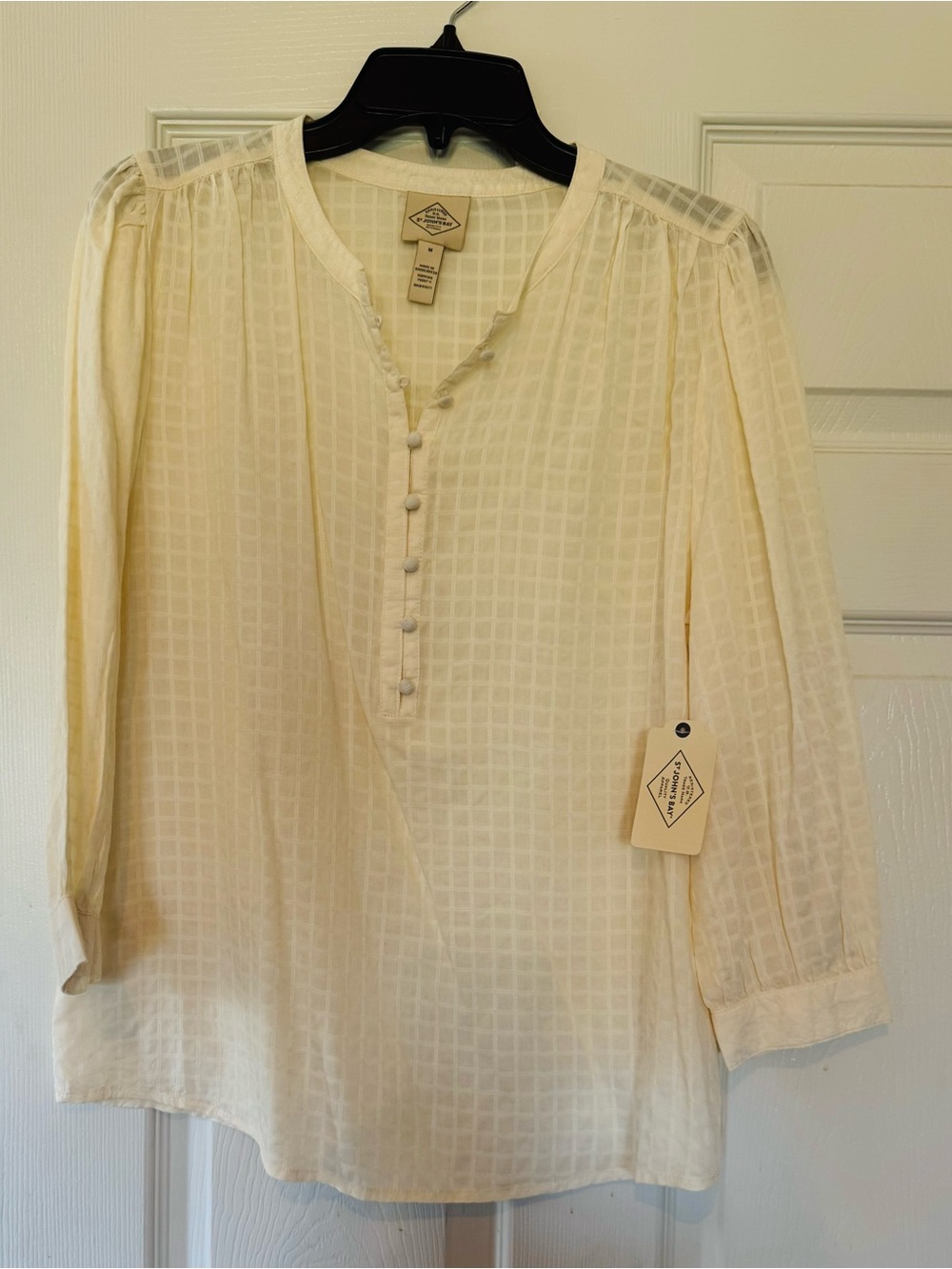 St. John's Bay Ivory Grid-Texture Button Blouse